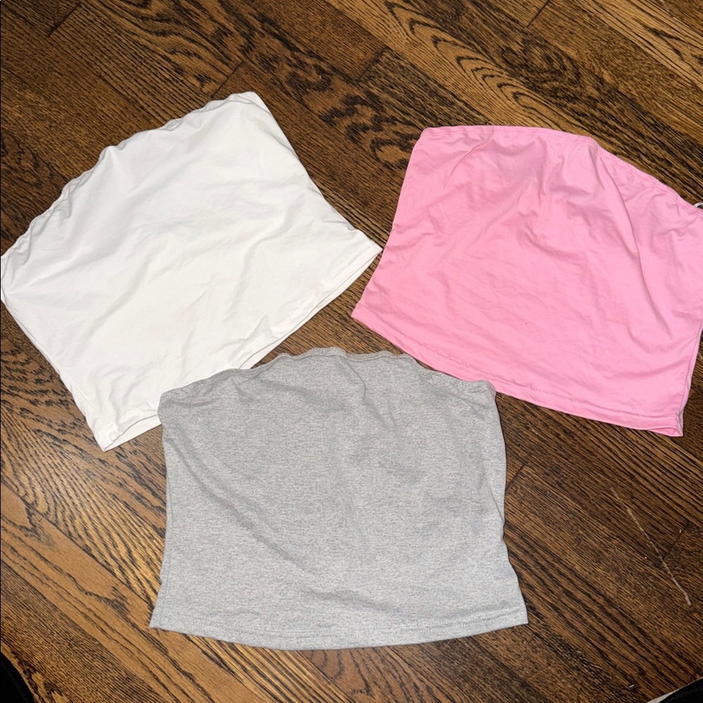 Bundle: Pink, white and Light Gray Strapless Tube Tops - 3 pk